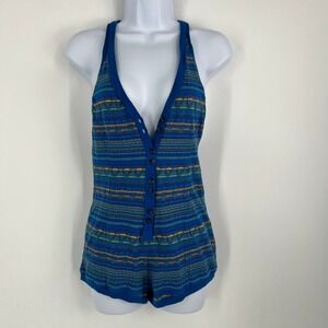 Out From Under Urban Outfitters Allegre Size Small Blue Geometric Cotton Romper